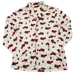 Disney Mickey Mouse Christmas Truck Button‎ Up Flannel Night Shirt. Size S